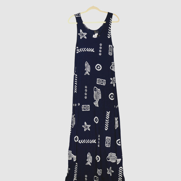 Vintage Royal Creations Maxi Dress Womens Large Hawaiian Tropical Blue Fish - Picture 1 of 10
